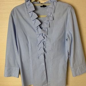 Talbots Blue and White Blouse with Ruffles